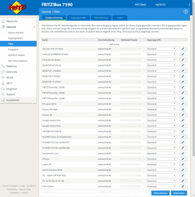 Filter-Einstellungen der FRITZ!Box