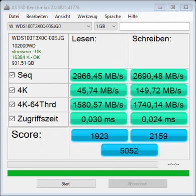 AS SSD Bench mit Gaming Mode