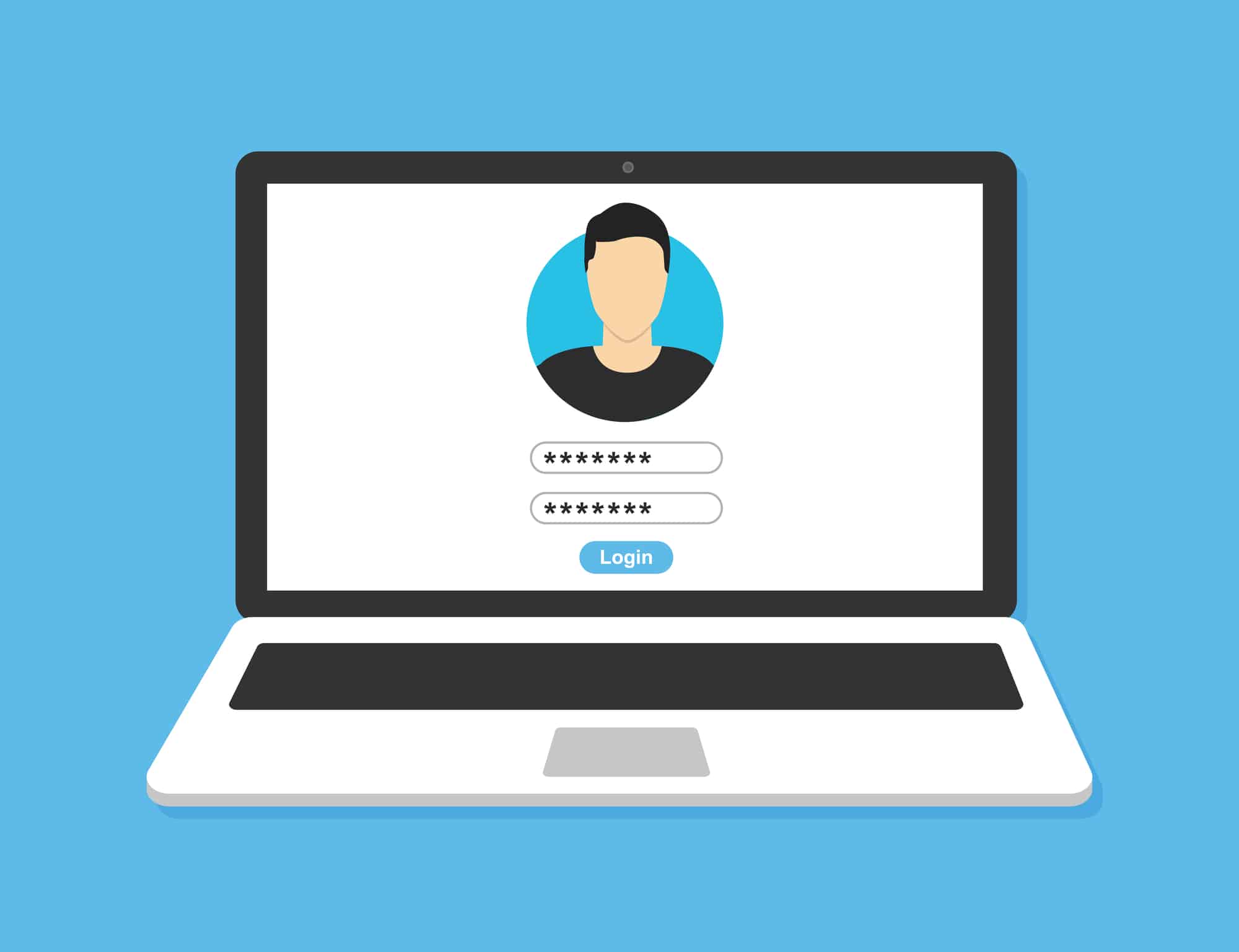 Laptop with login form page on screen. Vector illustration