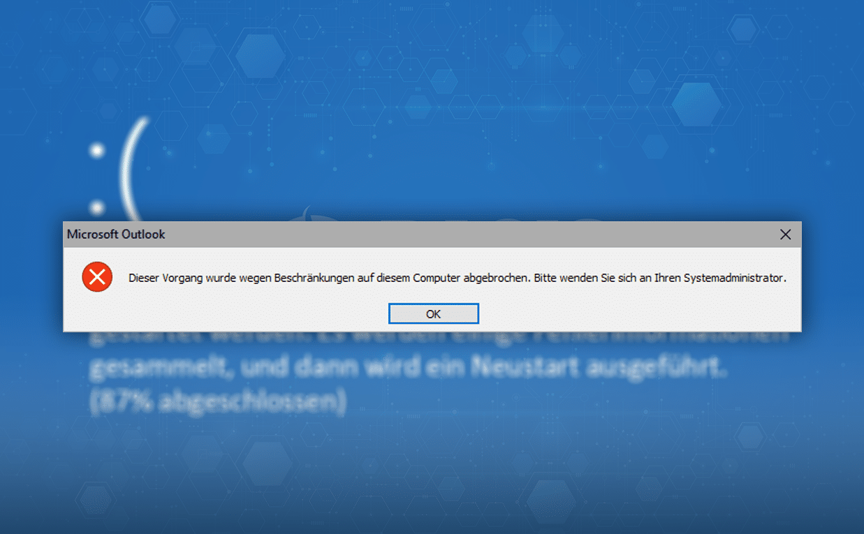 Microsoft Outlook: Dieser Vorgang wurde wegen Beschränkungen auf diesem Computer abgebrochen - Titelbild