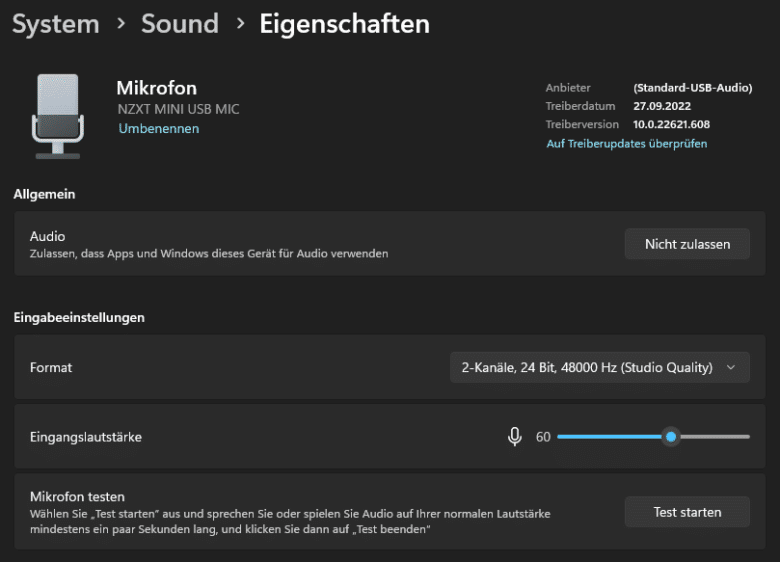 Windows-Einstellungen zum NZXT Capsule Mini