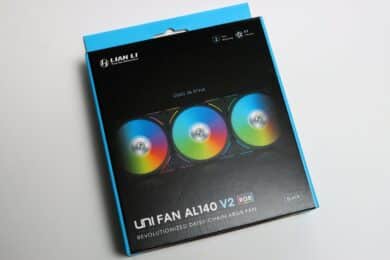 Verpackung der Lian Li Uni Fan AL140 V2 von vorne