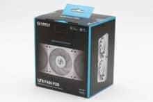 Verpackung der Lian Li Uni Fan P28 von vorne.