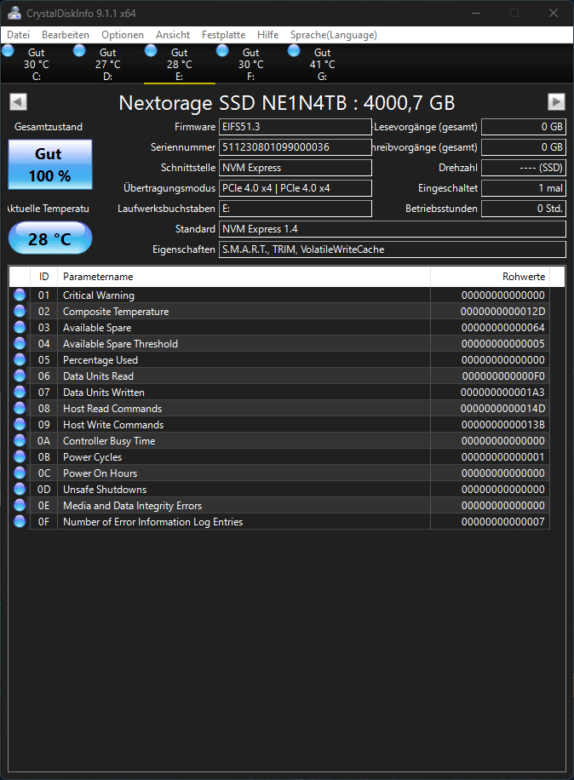 Auszug aus CrystalDiskInfo