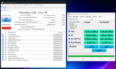 AS SSD Benchmark sowie Überblick der Temperaturen