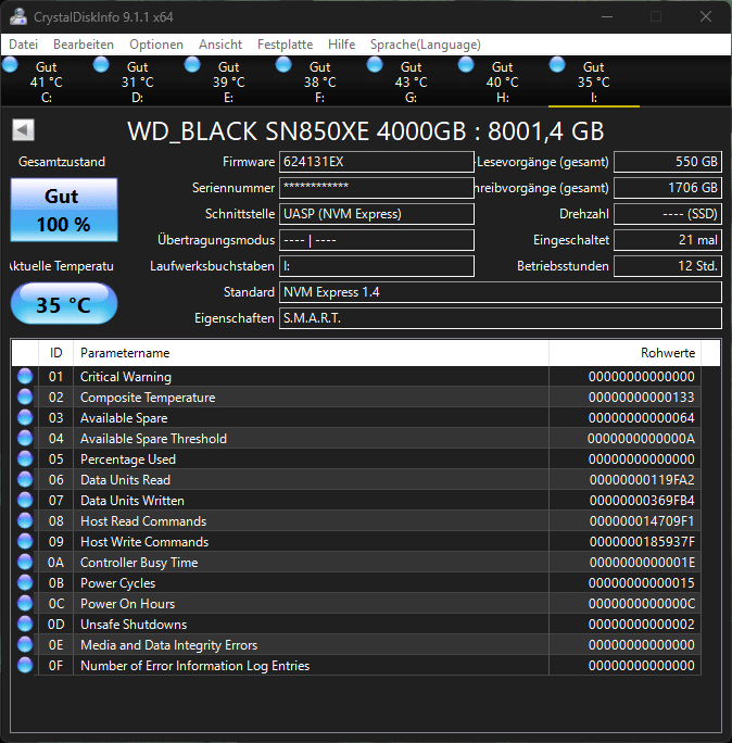 Auszug aus CrystalDiskInfo