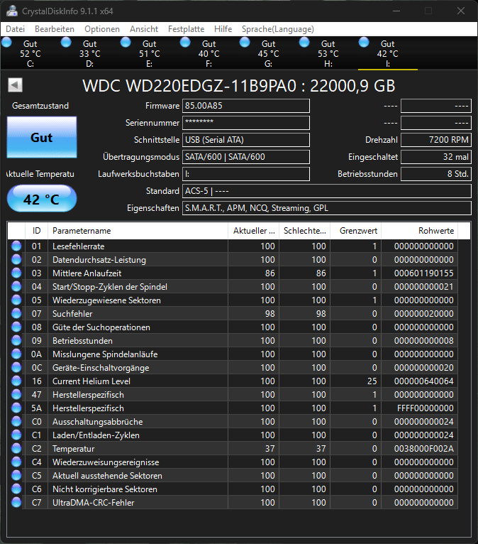 Auszug aus CrystalDiskInfo