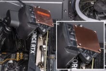 Kupferplatte des ARCTIC Liquid Freezer III 420 A-RGB vor und nach Entfernen der Schutzfolie