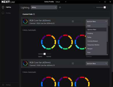 Übersicht über die RGB-Einstellungen der Cam-App