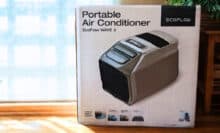 Karton der EcoFlow Wave 3 Klimaanlage mit Abbildung des Geräts und technischen Eckdaten