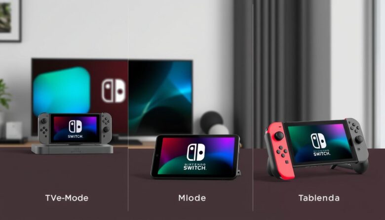 Nintendo Switch 2 in allen drei Spielmodi: TV-Modus, Tisch-Modus und Handheld-Modus