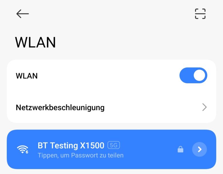 Das WLAN zum Test ist eingerichtet.
