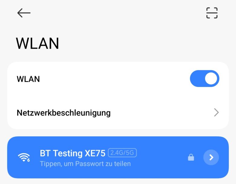 Das WLAN zum Test ist eingerichtet.