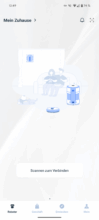 Ecovacs Home App Smart Home Übersicht mit Roboter und Station vor der Geräte-Verbindung