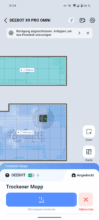 Ecovacs Home App Screenshot zeigt automatische Wischpad-Trocknung der Station mit Fortschrittsanzeige und Kartendarstellung