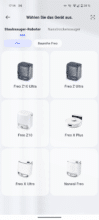 Geräteauswahl in der Narwal-App mit verschiedenen Freo-Modellen