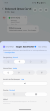 Roborock Qrevo CurvX App-Einstellungen für sequenziellen Modus "Saugen, dann Wischen" mit Saugleistungs- und Wasserflusswahl