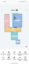App-Karte mit benannten Räumen wie Küche, Wohnzimmer und Schlafzimmer